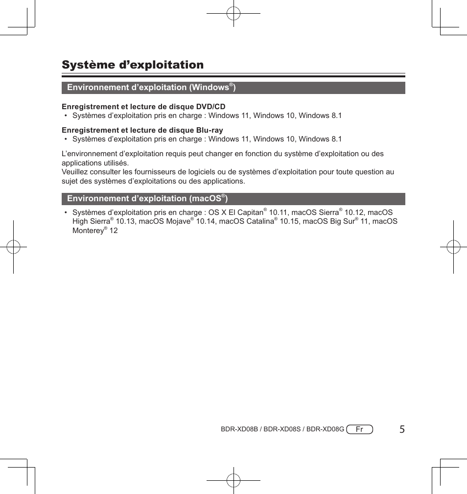 Système d’exploitation | Pioneer BDR-XD08S Portable USB 3.2 Gen 1 Clamshell Optical Drive (Snow White Silver) User Manual | Page 37 / 68