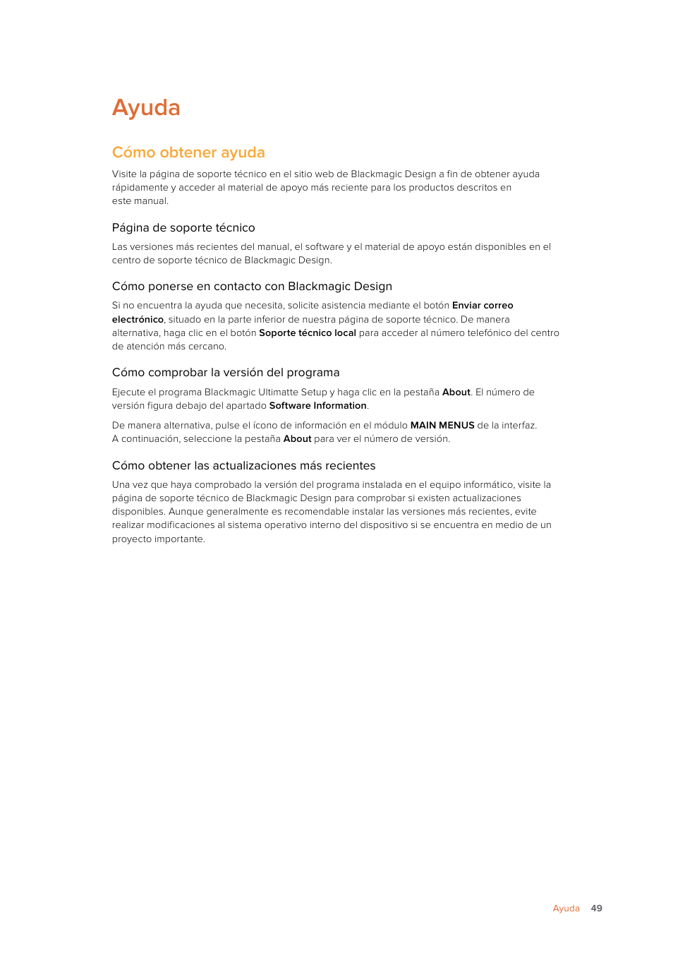 Ayuda, Cómo obtener ayuda | Blackmagic Design Ultimatte SmRemote 4 User Manual | Page 49 / 111