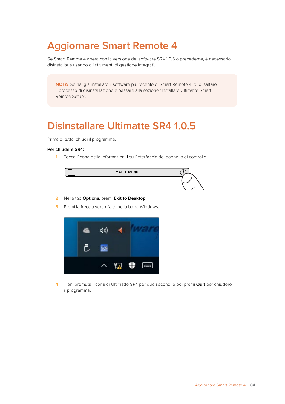 Aggiornare smart remote 4, Disinstallare ultimatte sr4 1.0.5 | Blackmagic Design Ultimatte SmRemote 4 User Manual | Page 84 / 111