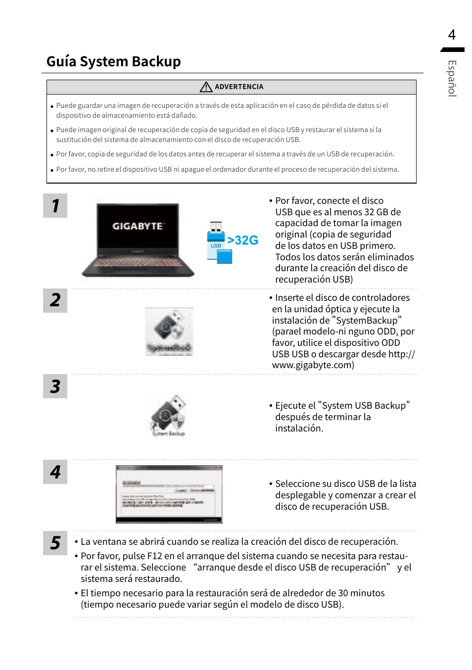 Guía system backup | GIGABYTE 15.6" G5 Notebook (Black) User Manual | Page 49 / 93