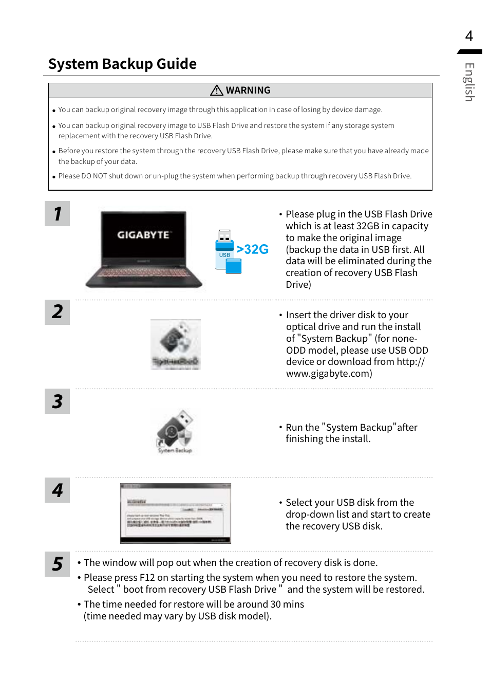 System backup guide | GIGABYTE 15.6" G5 Notebook (Black) User Manual | Page 5 / 93