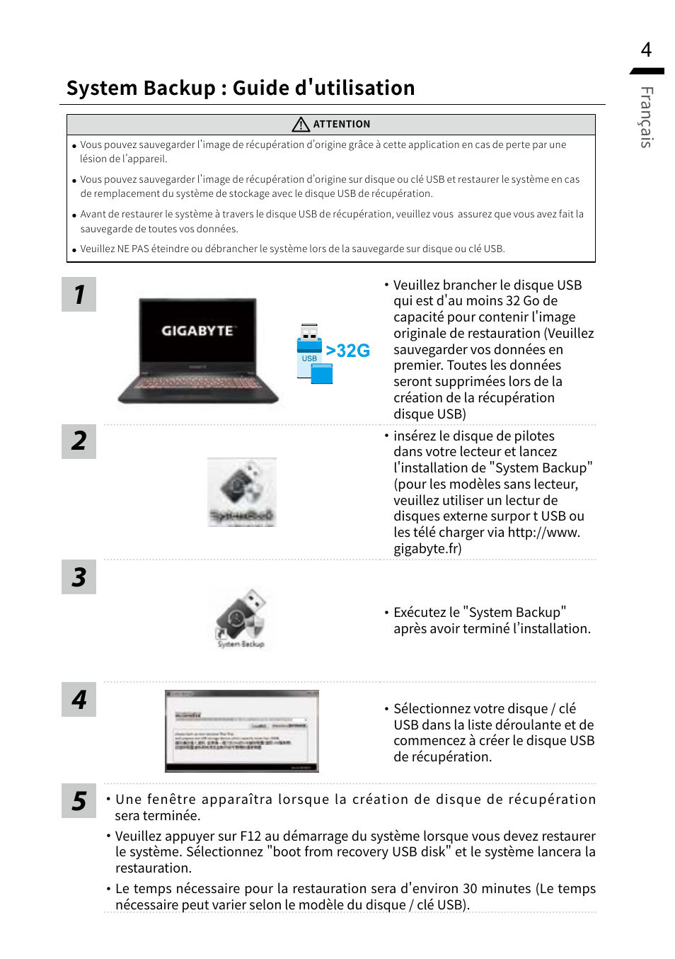 System backup : guide d'utilisation | GIGABYTE 15.6