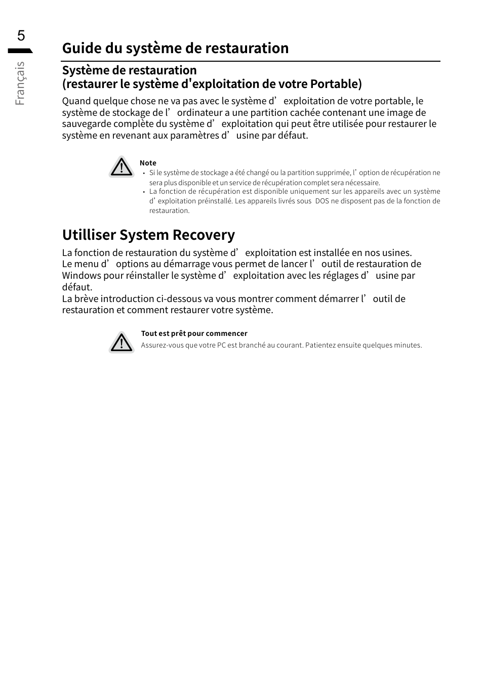 Guide du système de restauration, Utilliser system recovery, Fr anç ais | GIGABYTE 15.6" G5 Notebook (Black) User Manual | Page 58 / 93