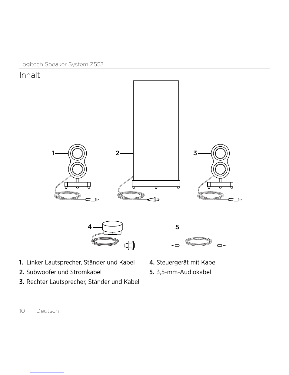 Inhalt | Logitech Z533 2.1 Speaker System with Subwoofer and Control Pod User Manual | Page 10 / 200