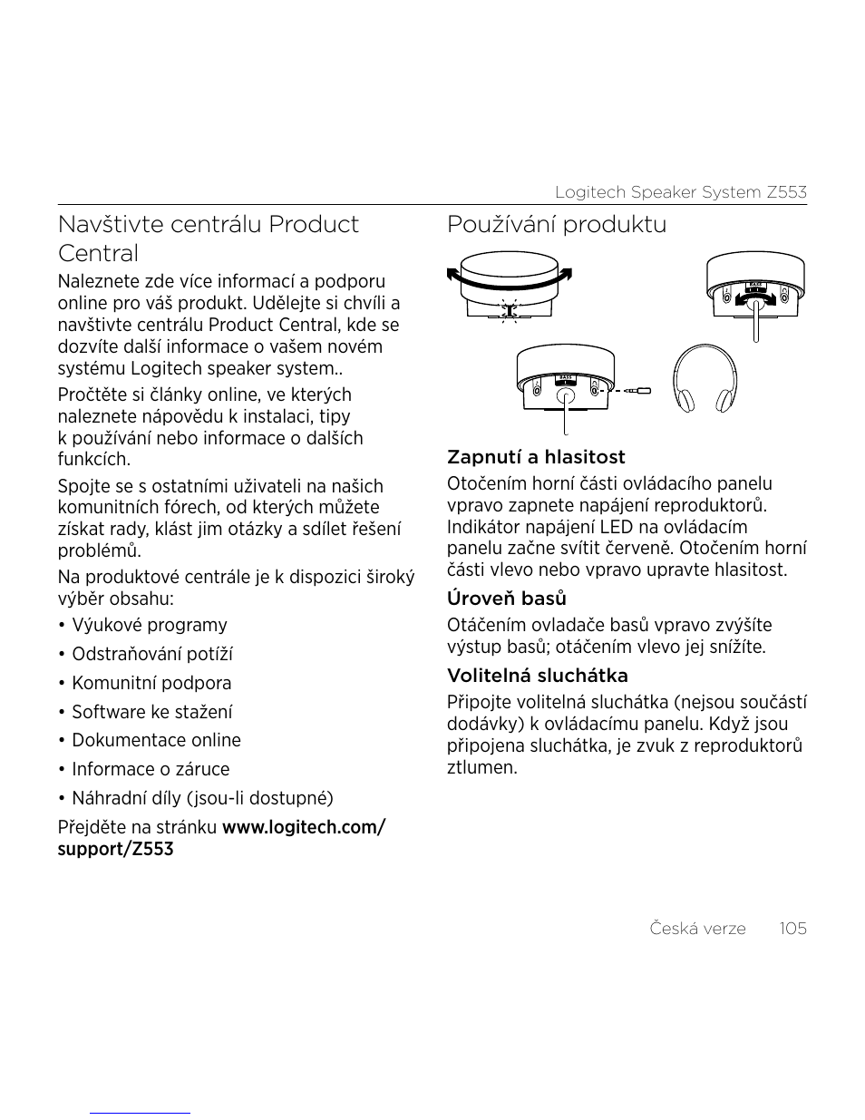 Navštivte centrálu product central, Používání produktu | Logitech Z533 2.1 Speaker System with Subwoofer and Control Pod User Manual | Page 105 / 200