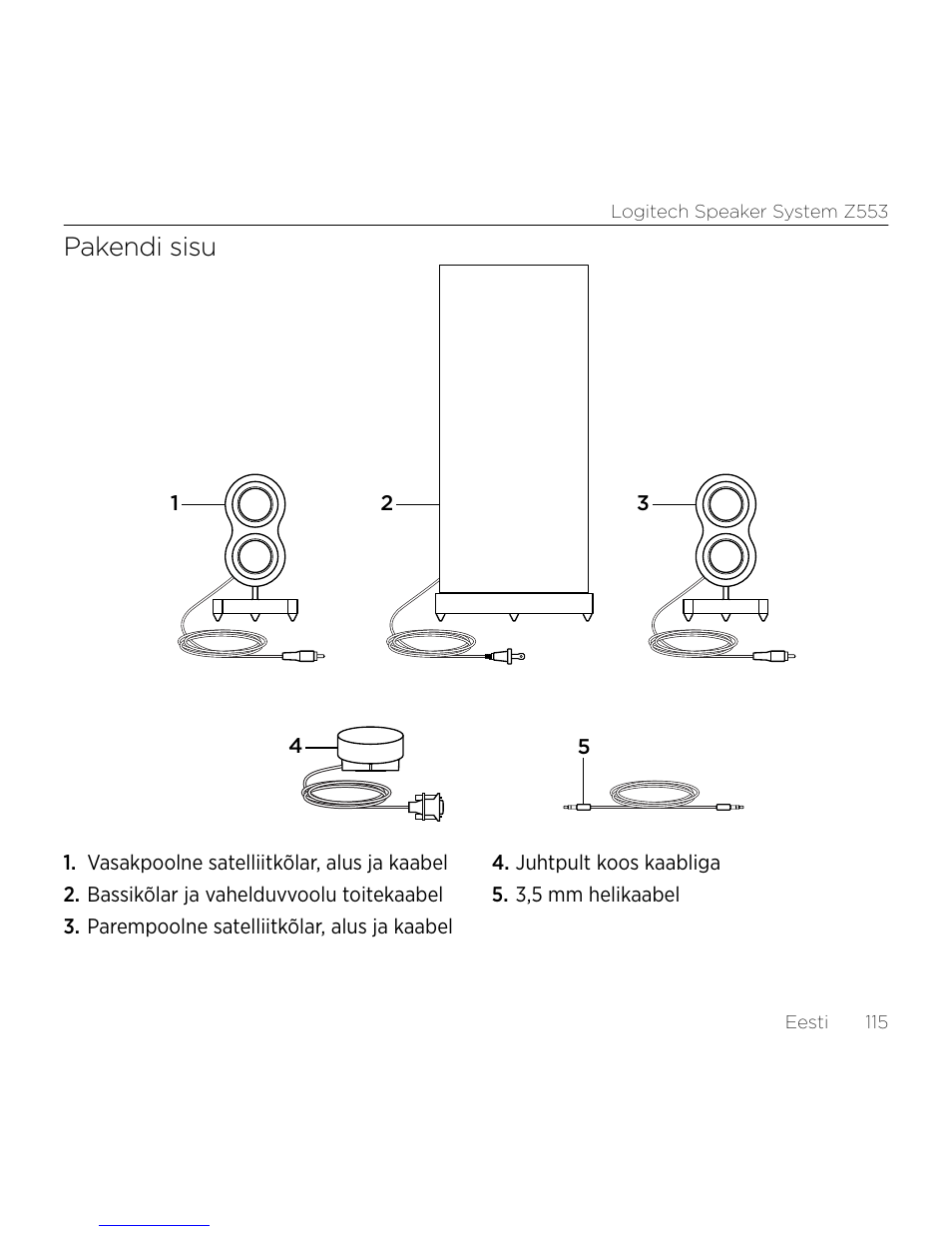 Pakendi sisu | Logitech Z533 2.1 Speaker System with Subwoofer and Control Pod User Manual | Page 115 / 200