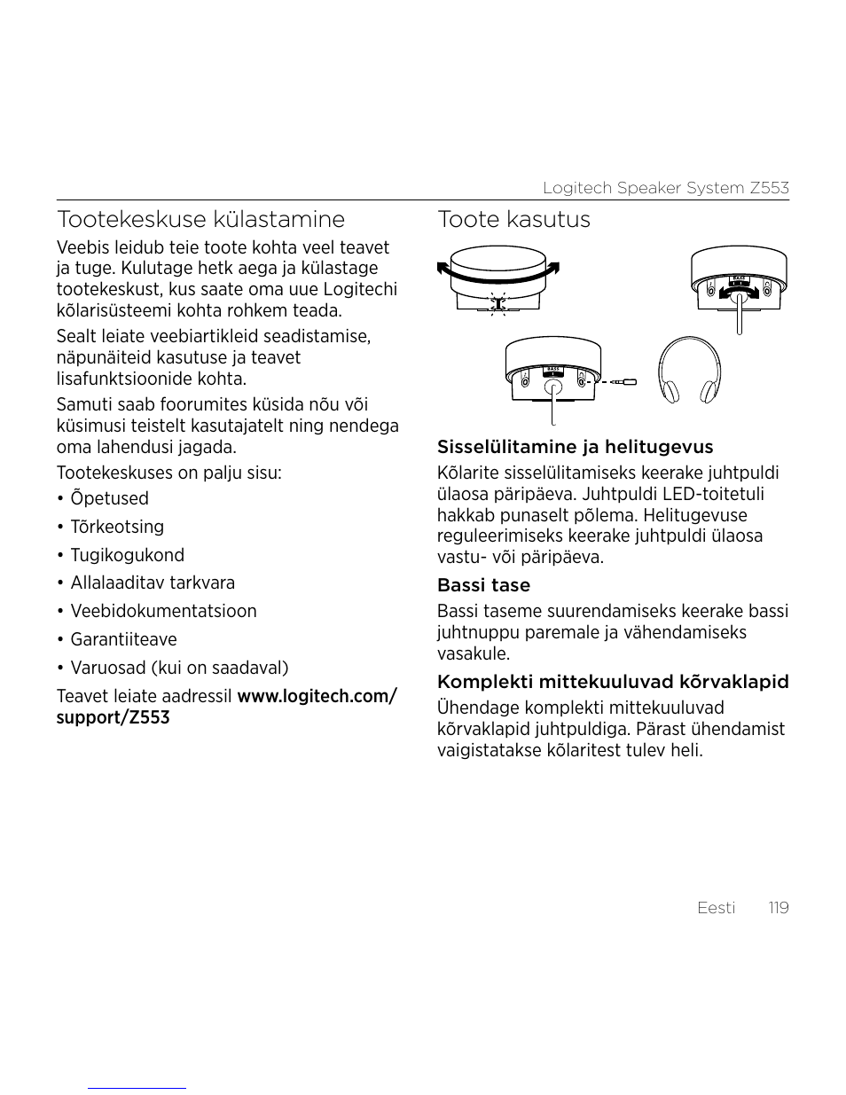 Tootekeskuse külastamine, Toote kasutus | Logitech Z533 2.1 Speaker System with Subwoofer and Control Pod User Manual | Page 119 / 200