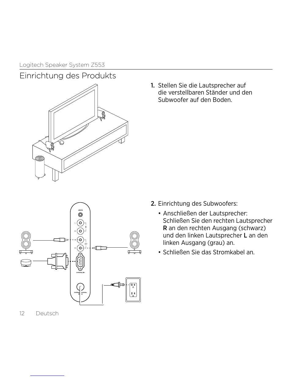 Einrichtung des produkts | Logitech Z533 2.1 Speaker System with Subwoofer and Control Pod User Manual | Page 12 / 200