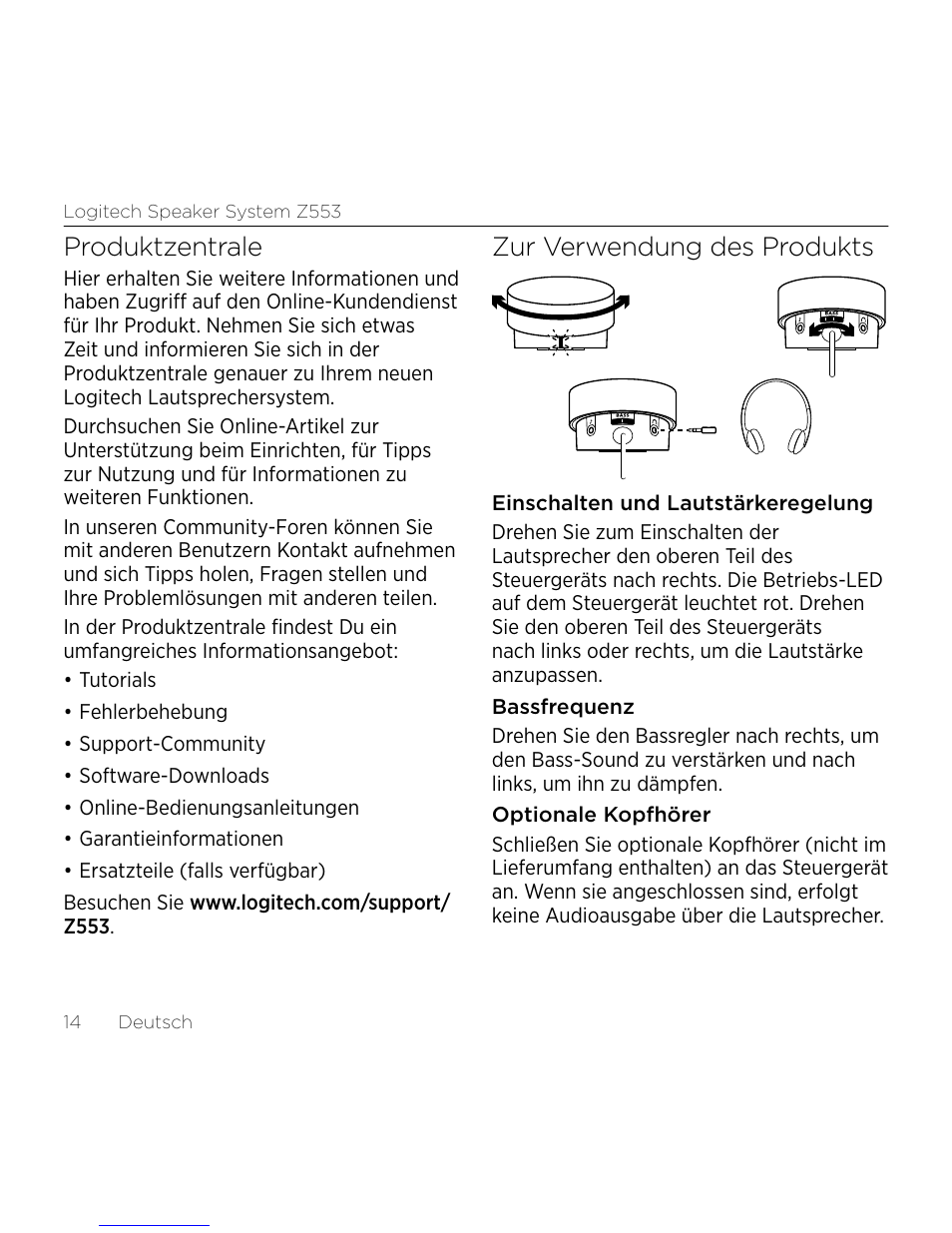 Produktzentrale, Zur verwendung des produkts | Logitech Z533 2.1 Speaker System with Subwoofer and Control Pod User Manual | Page 14 / 200