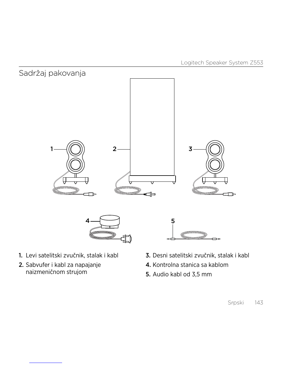 Sadržaj pakovanja | Logitech Z533 2.1 Speaker System with Subwoofer and Control Pod User Manual | Page 143 / 200