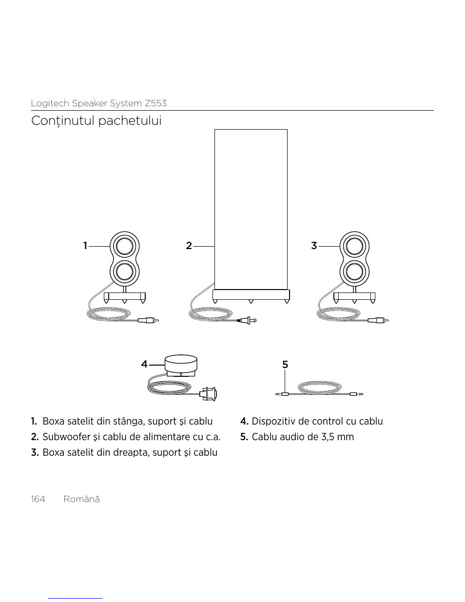 Conţinutul pachetului | Logitech Z533 2.1 Speaker System with Subwoofer and Control Pod User Manual | Page 164 / 200