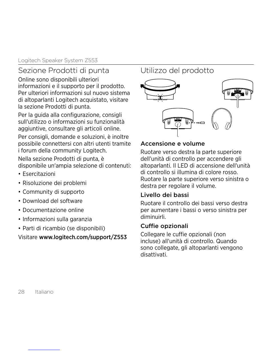 Sezione prodotti di punta, Utilizzo del prodotto | Logitech Z533 2.1 Speaker System with Subwoofer and Control Pod User Manual | Page 28 / 200