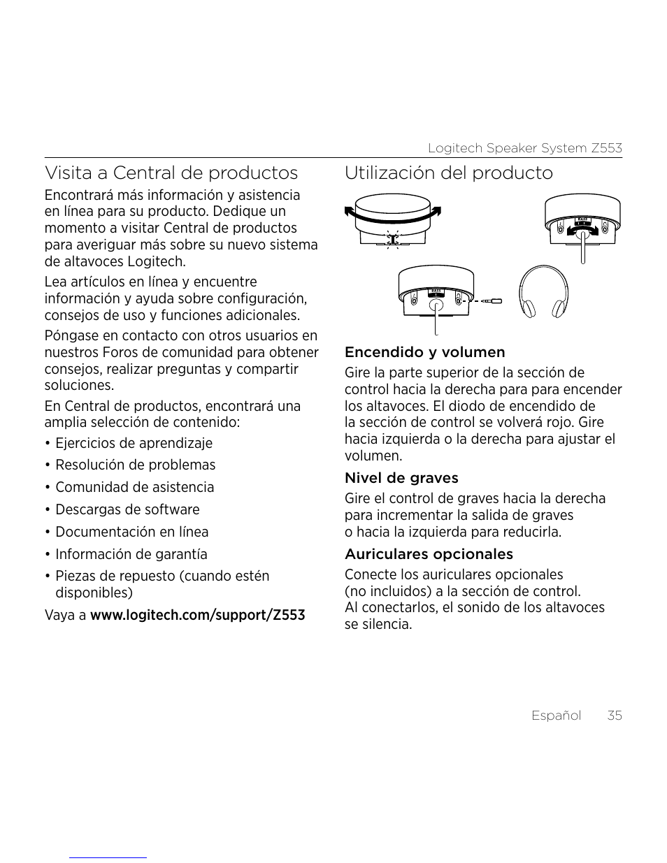 Visita a central de productos, Utilización del producto | Logitech Z533 2.1 Speaker System with Subwoofer and Control Pod User Manual | Page 35 / 200