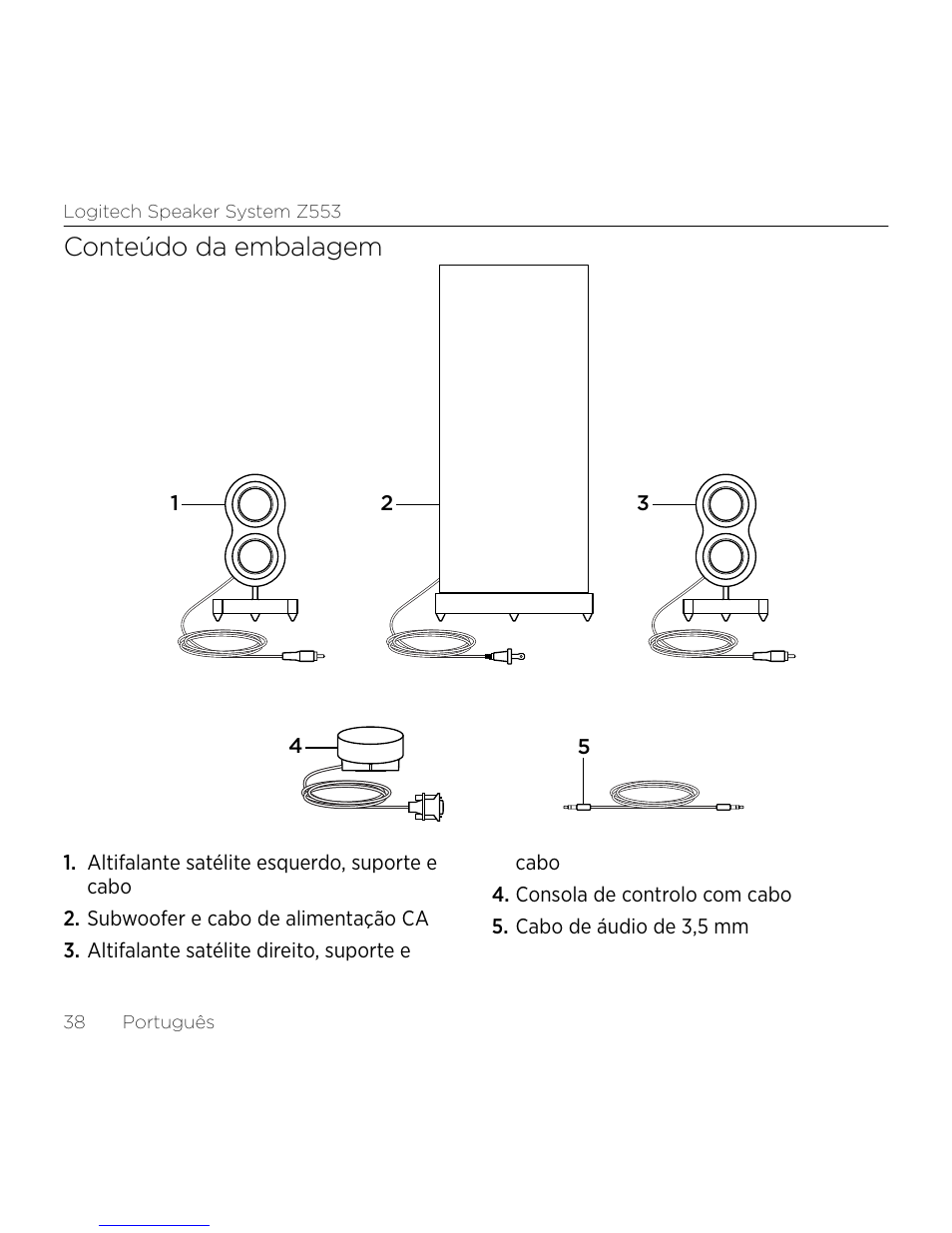 Conteúdo da embalagem | Logitech Z533 2.1 Speaker System with Subwoofer and Control Pod User Manual | Page 38 / 200