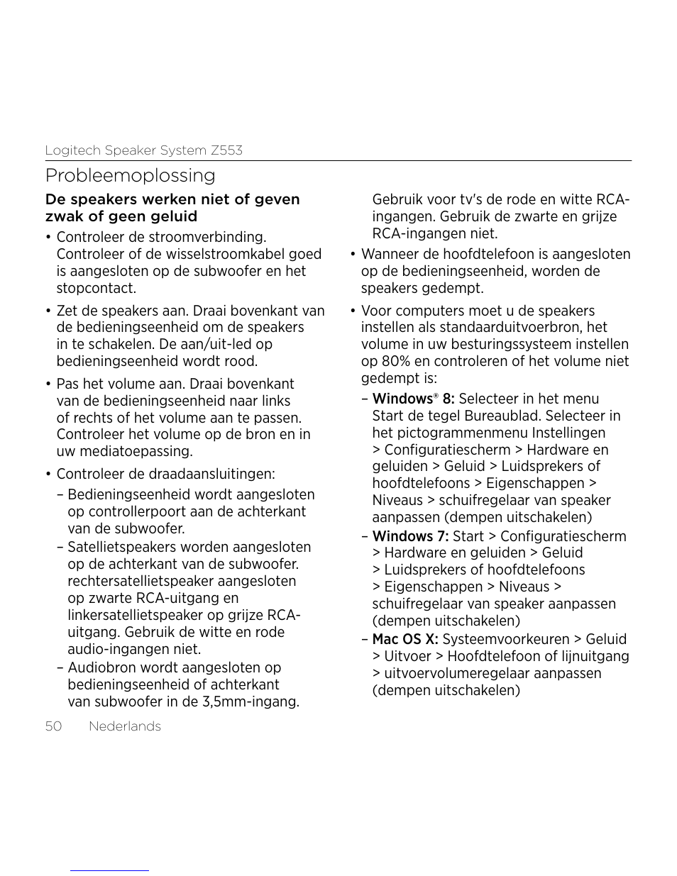 Probleemoplossing | Logitech Z533 2.1 Speaker System with Subwoofer and Control Pod User Manual | Page 50 / 200