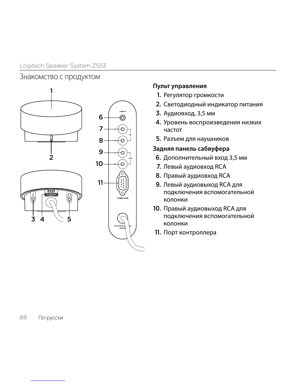 Знакомство с продуктом | Logitech Z533 2.1 Speaker System with Subwoofer and Control Pod User Manual | Page 88 / 200