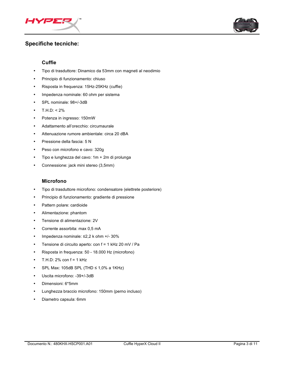 Specifiche tecniche | HyperX Cloud II Wired Gaming Headset (Black & Gunmetal) User Manual | Page 48 / 166