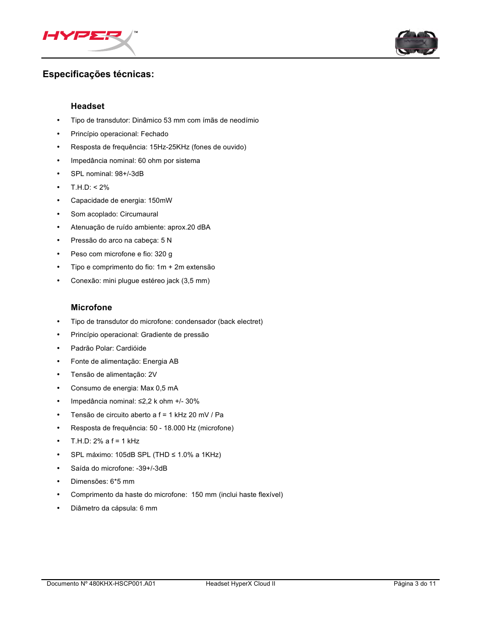 Especificações técnicas | HyperX Cloud II Wired Gaming Headset (Black & Gunmetal) User Manual | Page 59 / 166