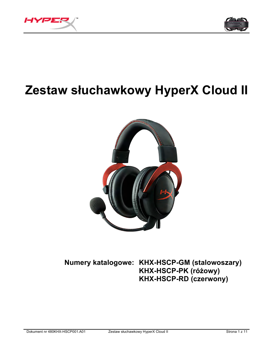 Instrukcje w jezyku polskim, Zestaw s ł uchawkowy hyperx cloud ii | HyperX Cloud II Wired Gaming Headset (Black & Gunmetal) User Manual | Page 68 / 166