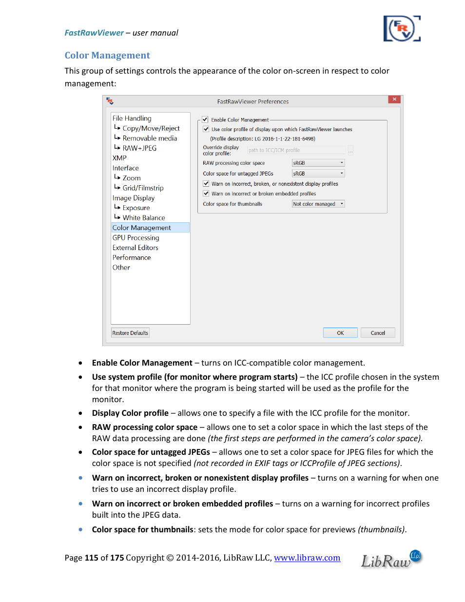 Color management | FastRawViewer Software 2.0 (Download) User Manual | Page 115 / 175