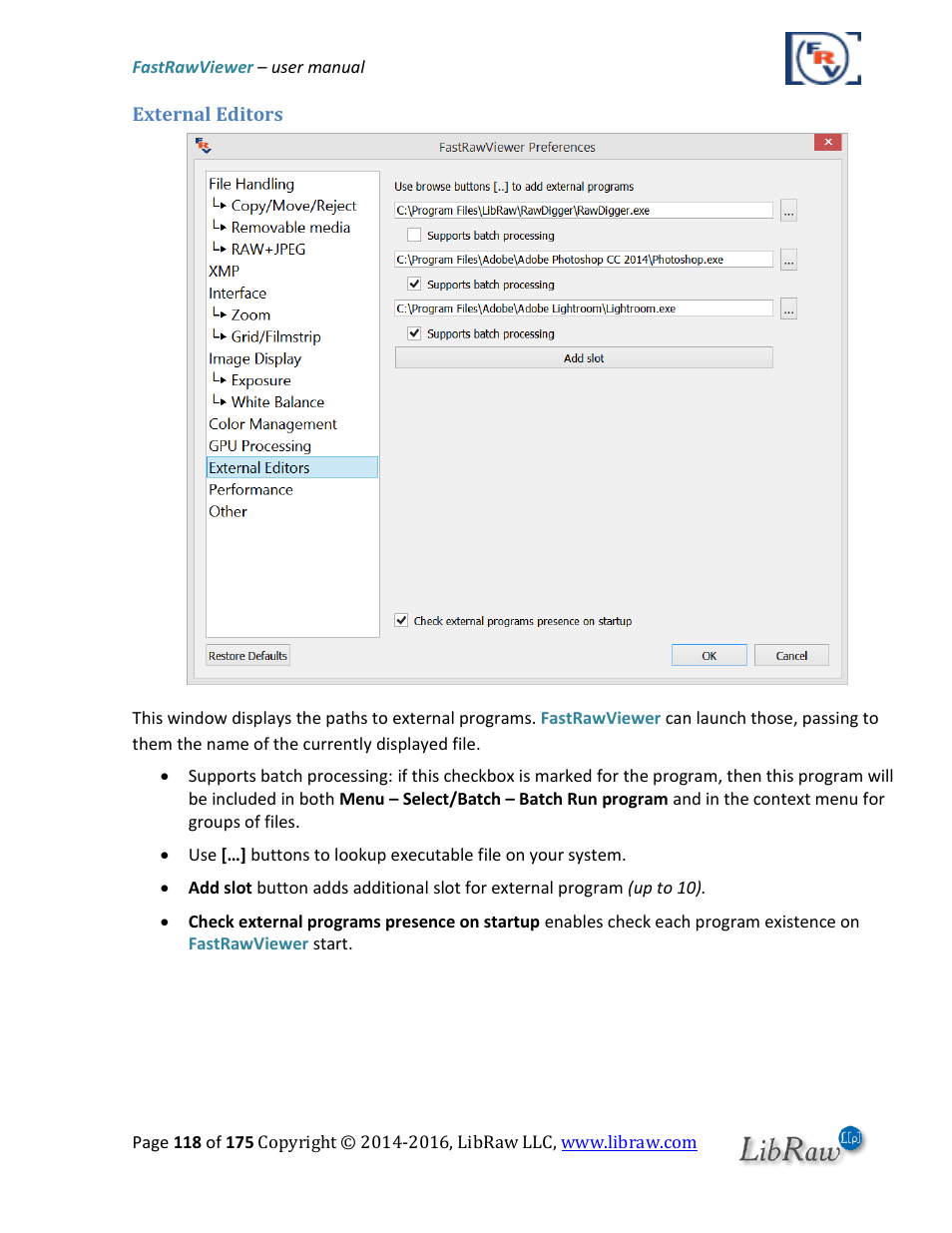 External editors | FastRawViewer Software 2.0 (Download) User Manual | Page 118 / 175