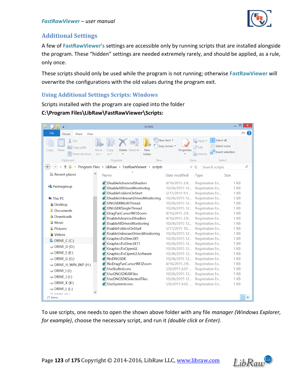 Additional settings, Using additional settings scripts: windows | FastRawViewer Software 2.0 (Download) User Manual | Page 123 / 175