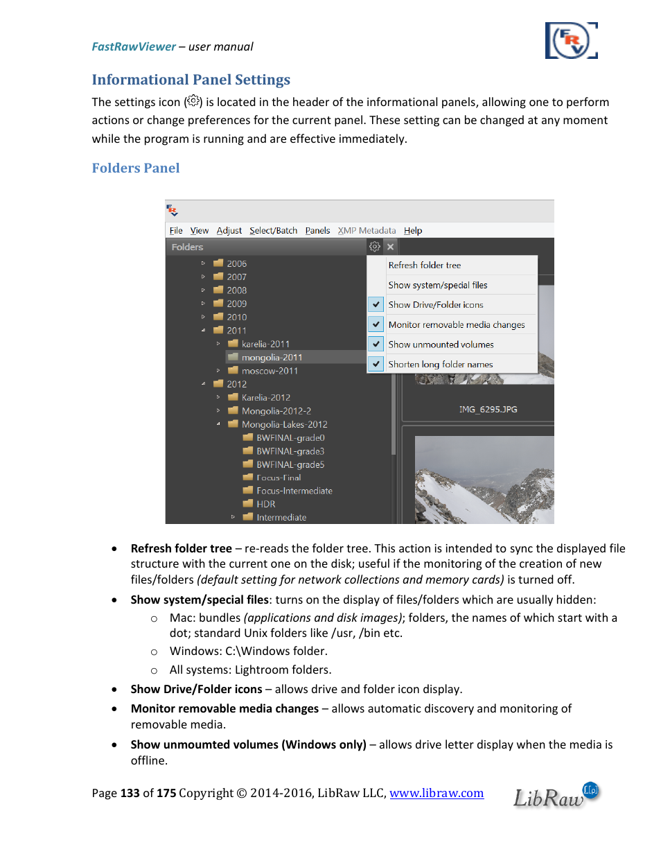 Informational panel settings, Folders panel | FastRawViewer Software 2.0 (Download) User Manual | Page 133 / 175