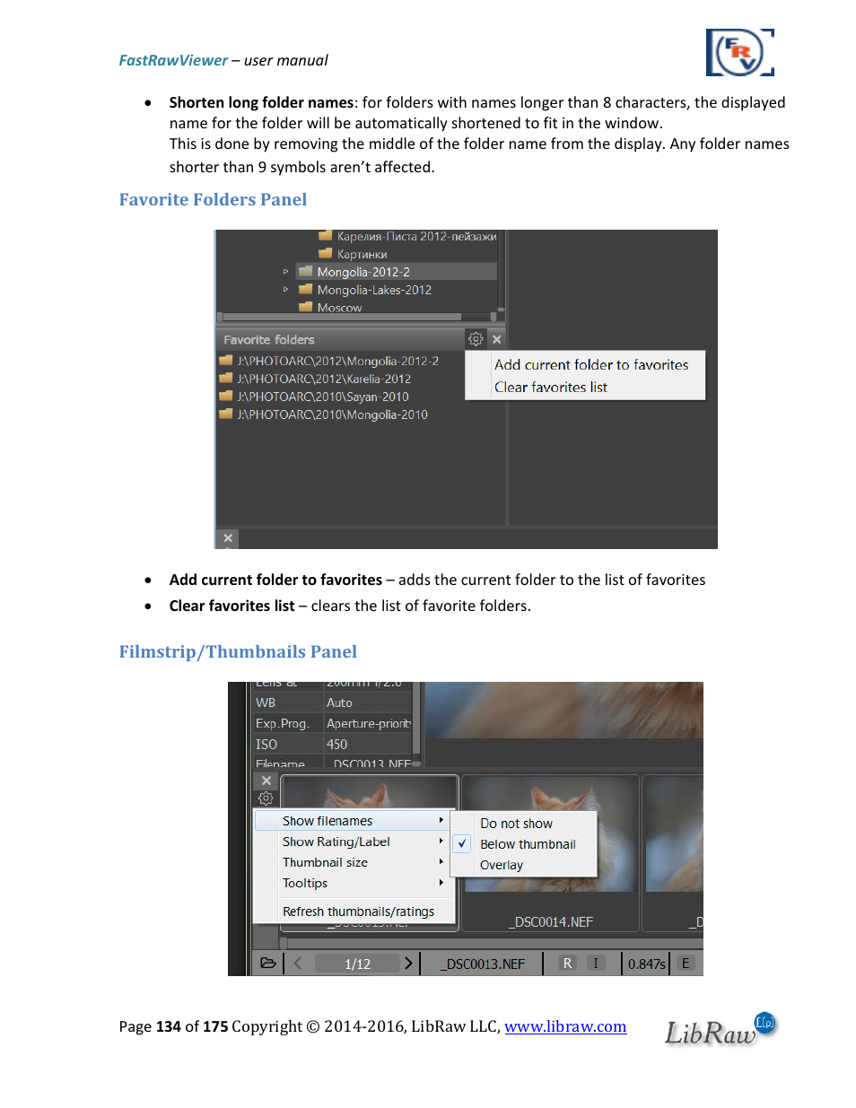 Favorite folders panel, Filmstrip/thumbnails panel | FastRawViewer Software 2.0 (Download) User Manual | Page 134 / 175
