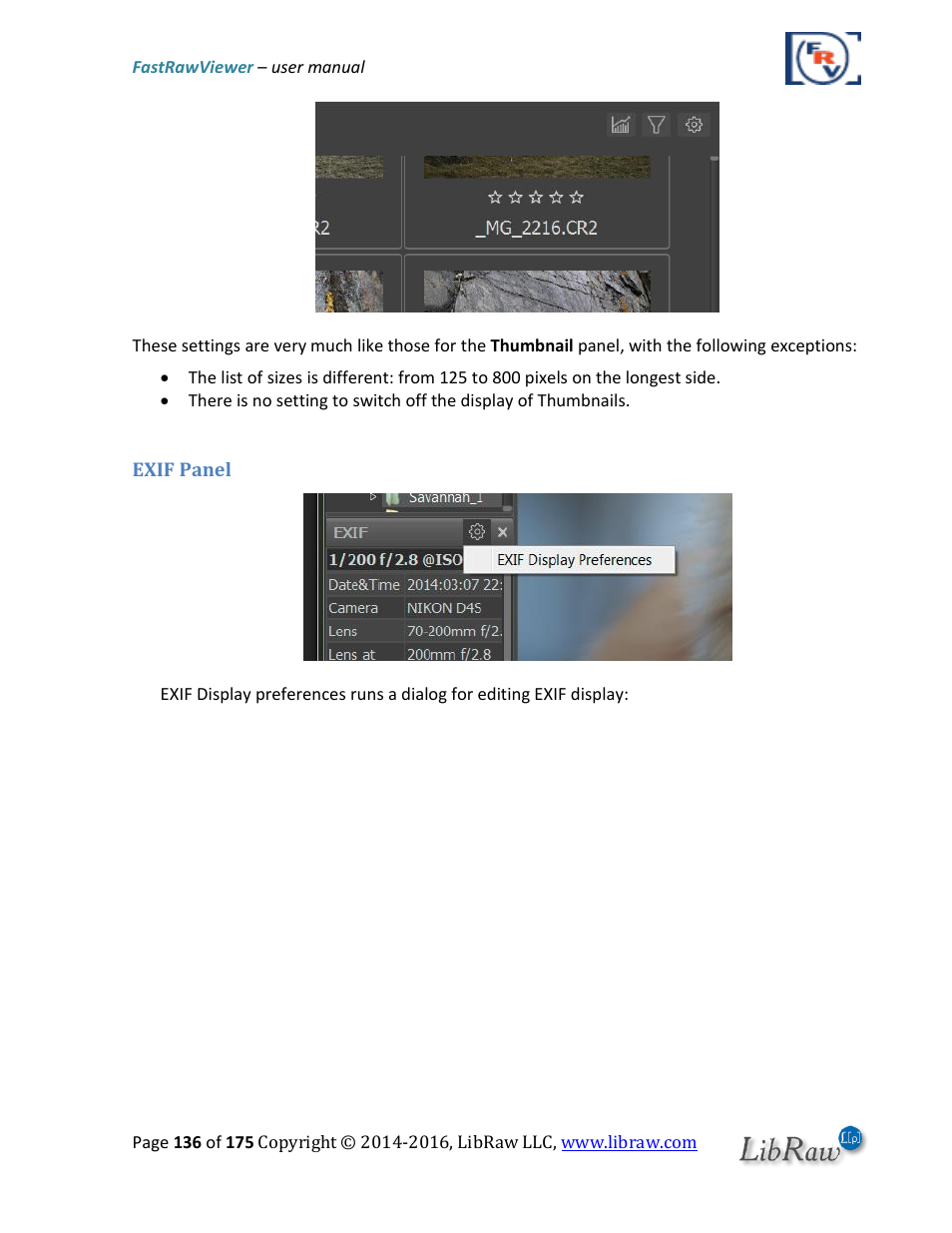 Exif panel | FastRawViewer Software 2.0 (Download) User Manual | Page 136 / 175