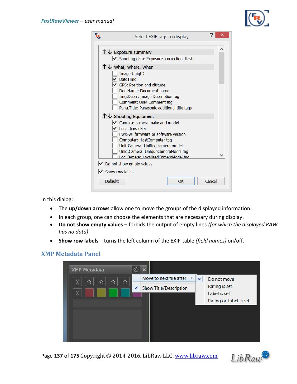 Xmp metadata panel | FastRawViewer Software 2.0 (Download) User Manual | Page 137 / 175