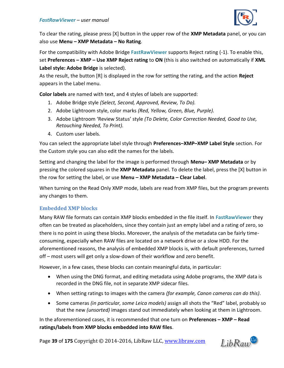 Embedded xmp blocks | FastRawViewer Software 2.0 (Download) User Manual | Page 39 / 175