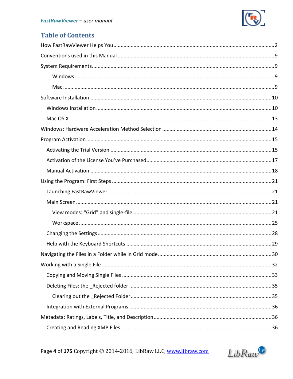 FastRawViewer Software 2.0 (Download) User Manual | Page 4 / 175