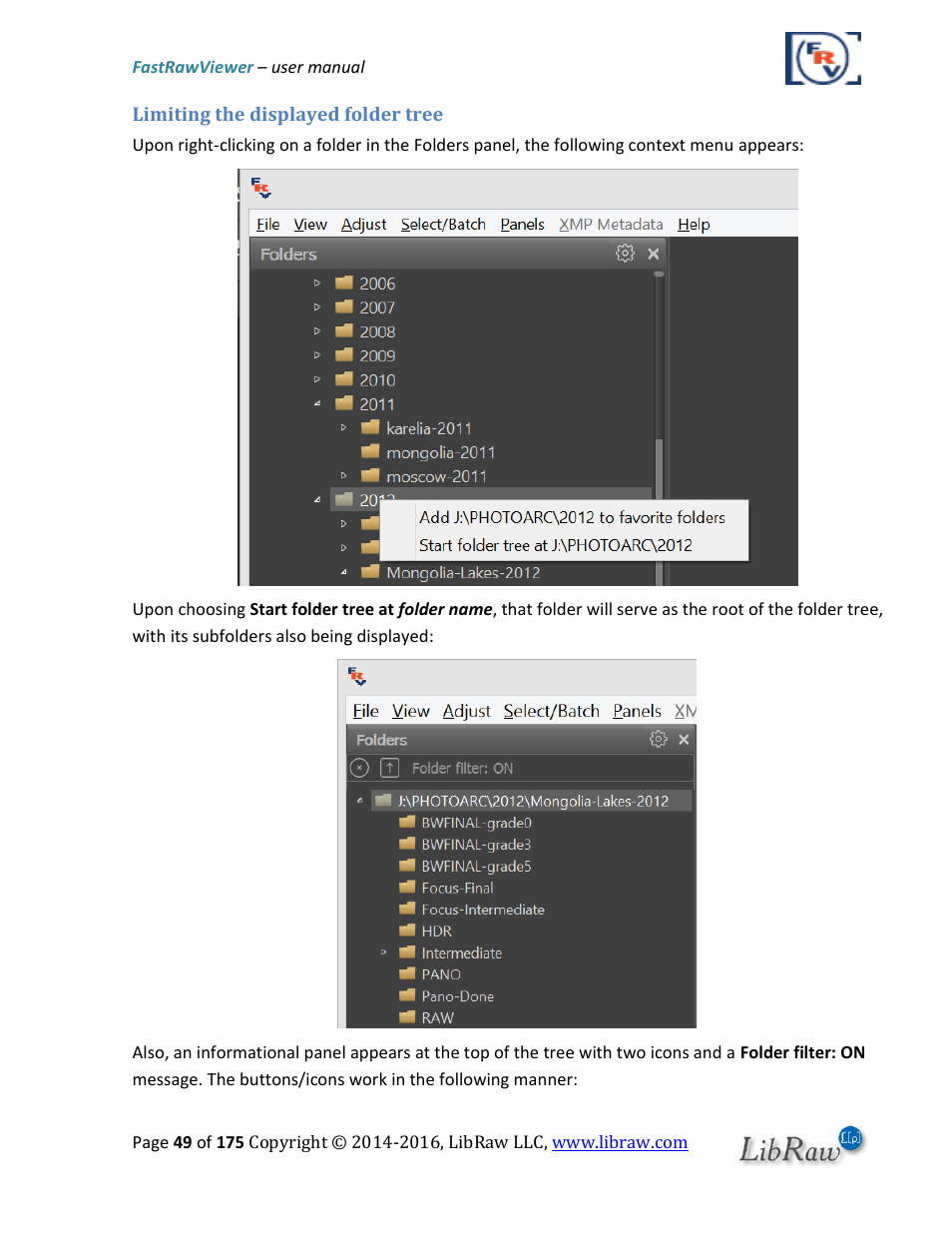 Limiting the displayed folder tree | FastRawViewer Software 2.0 (Download) User Manual | Page 49 / 175
