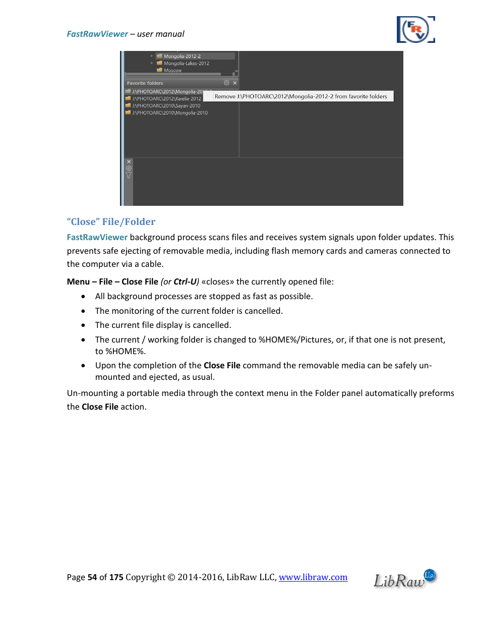 Close” file/folder | FastRawViewer Software 2.0 (Download) User Manual | Page 54 / 175