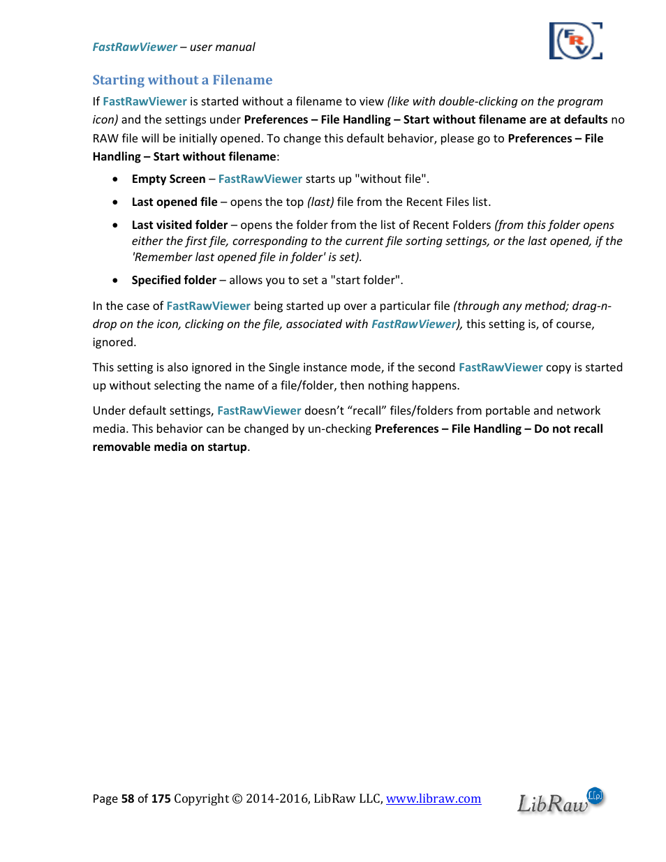 Starting without a filename | FastRawViewer Software 2.0 (Download) User Manual | Page 58 / 175