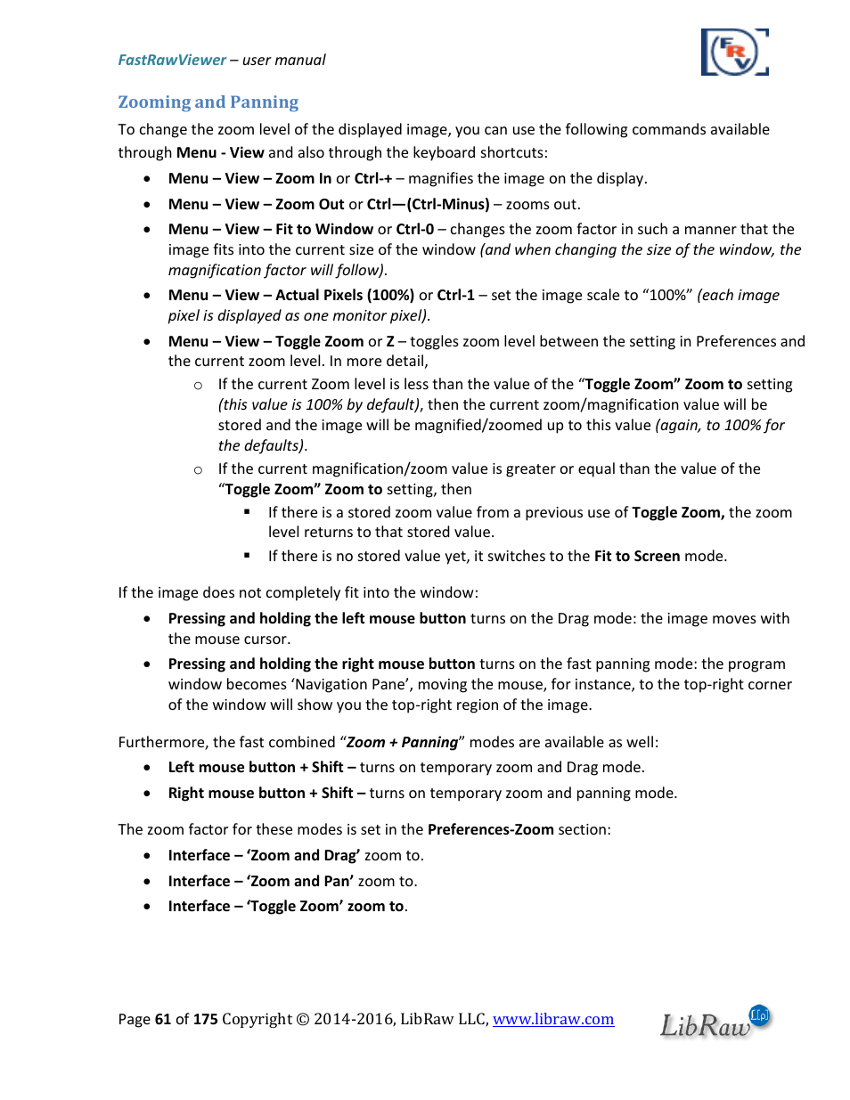 Zooming and panning | FastRawViewer Software 2.0 (Download) User Manual | Page 61 / 175