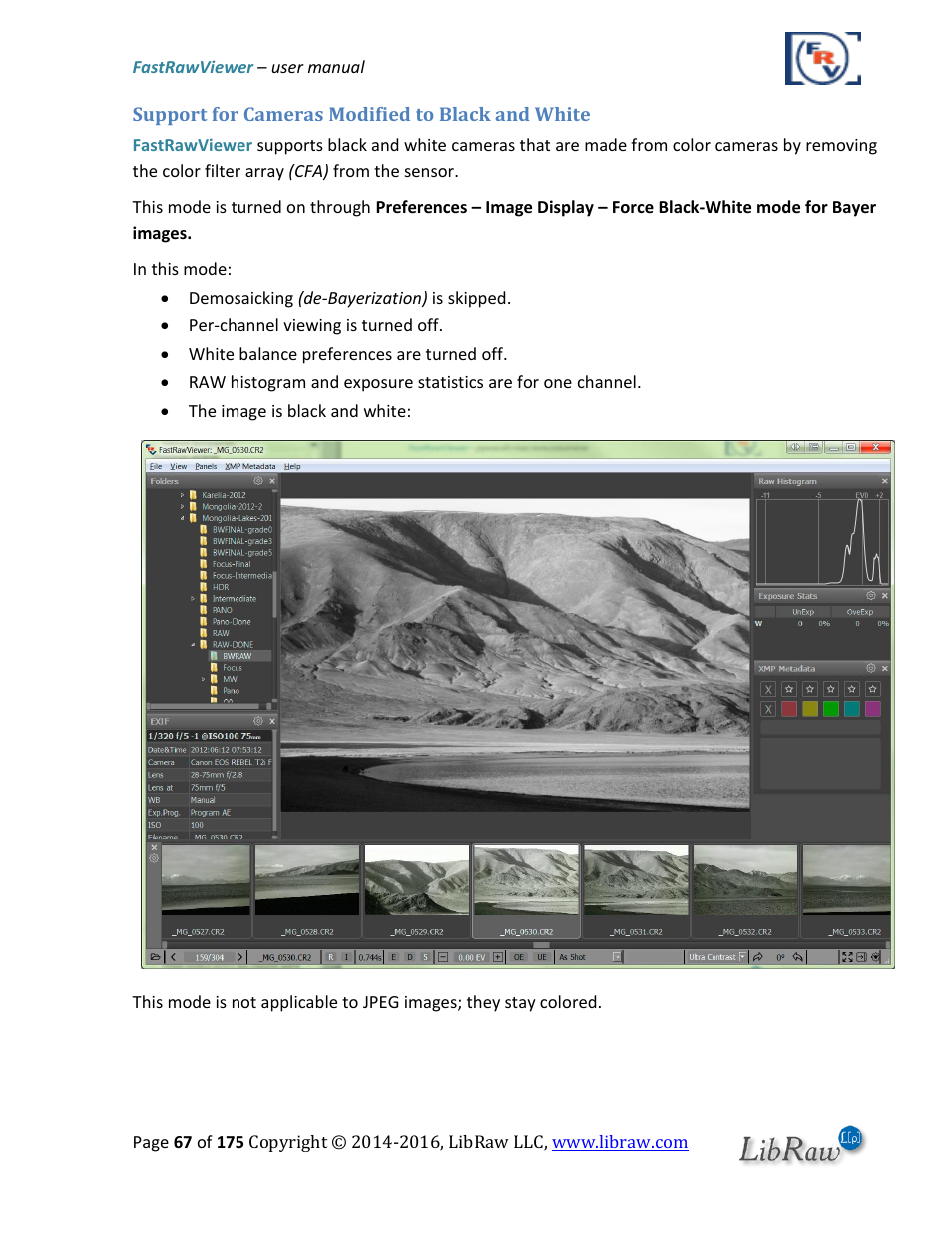 Support for cameras modified to black and white | FastRawViewer Software 2.0 (Download) User Manual | Page 67 / 175