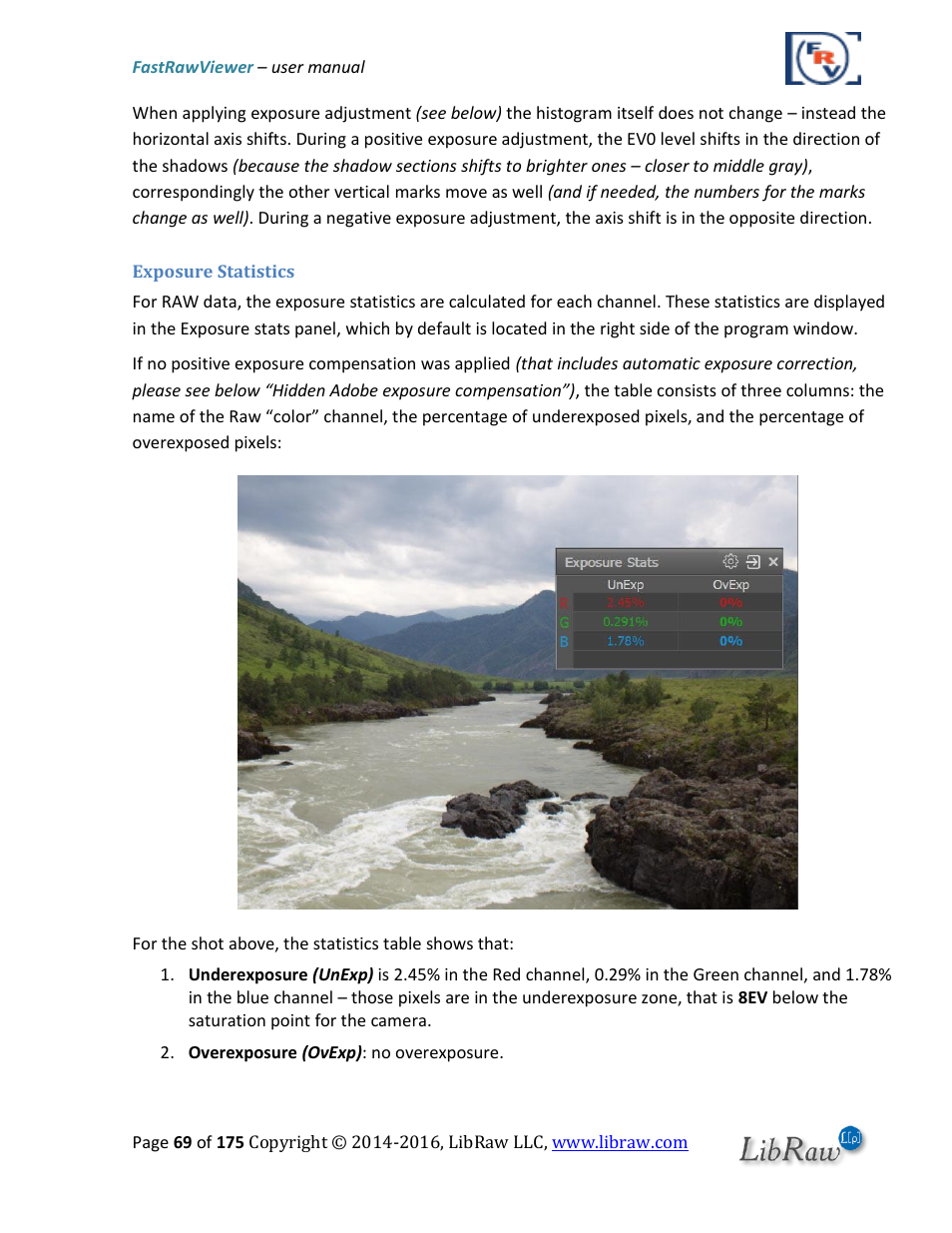 Exposure statistics | FastRawViewer Software 2.0 (Download) User Manual | Page 69 / 175