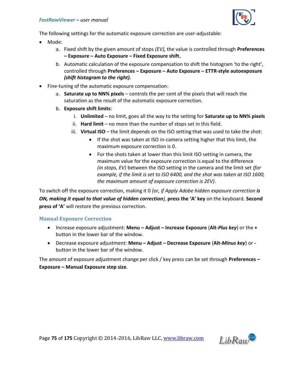 Manual exposure correction | FastRawViewer Software 2.0 (Download) User Manual | Page 75 / 175