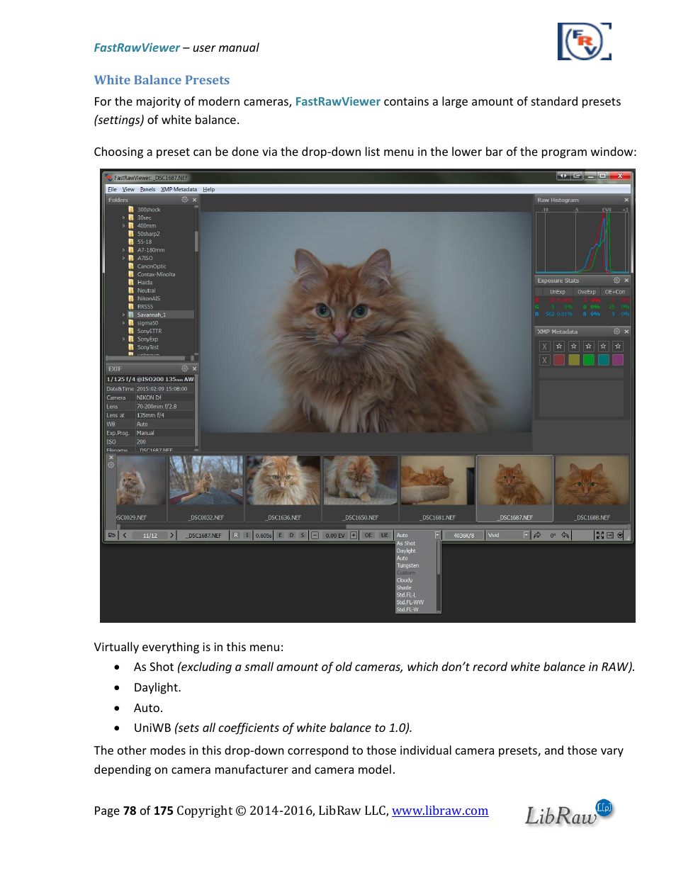 White balance presets | FastRawViewer Software 2.0 (Download) User Manual | Page 78 / 175