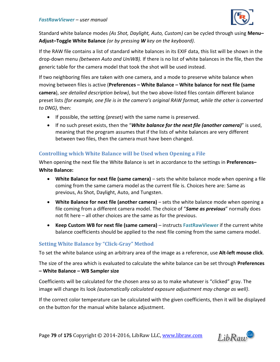 Setting white balance by “click-gray” method | FastRawViewer Software 2.0 (Download) User Manual | Page 79 / 175