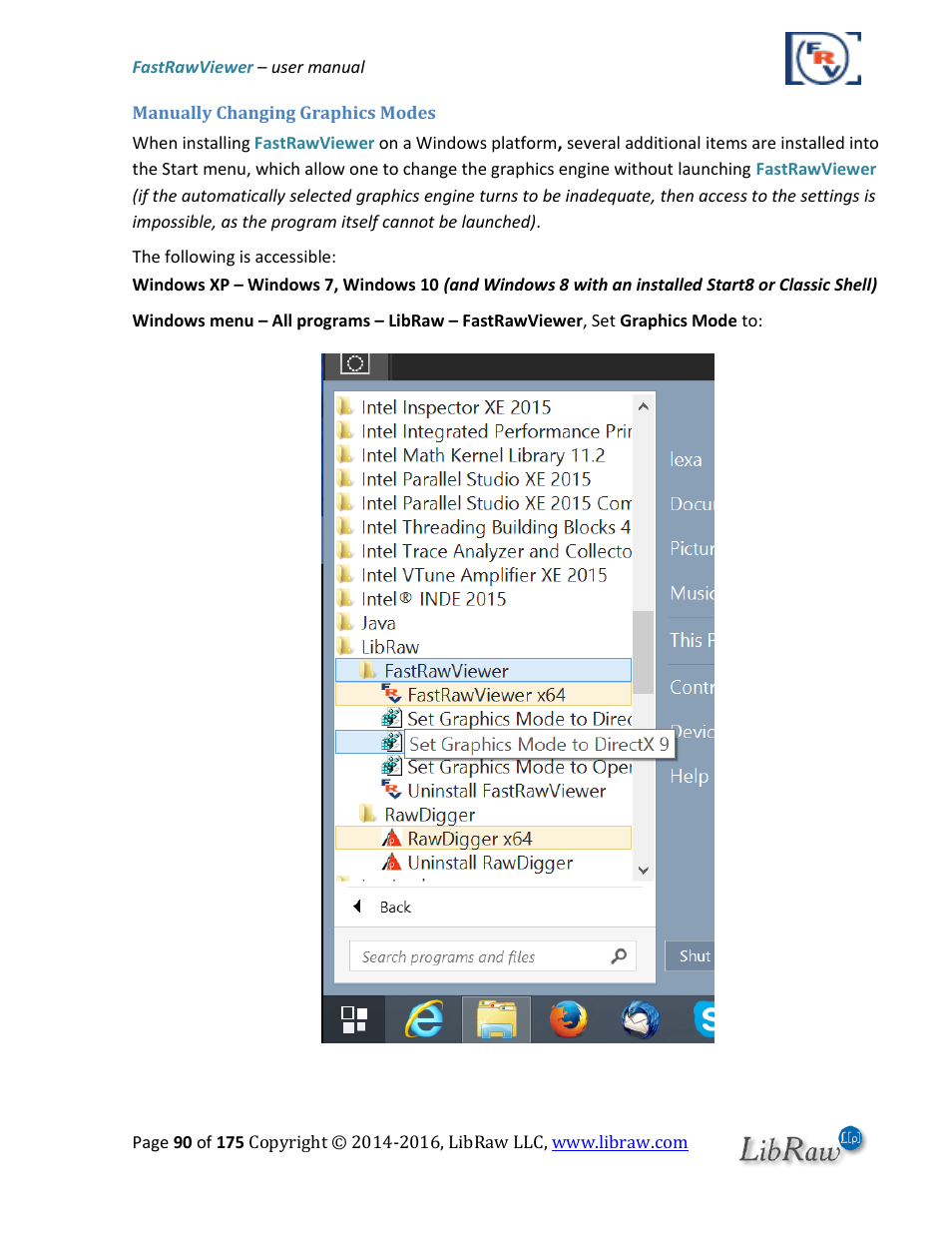 Manually changing graphics modes | FastRawViewer Software 2.0 (Download) User Manual | Page 90 / 175