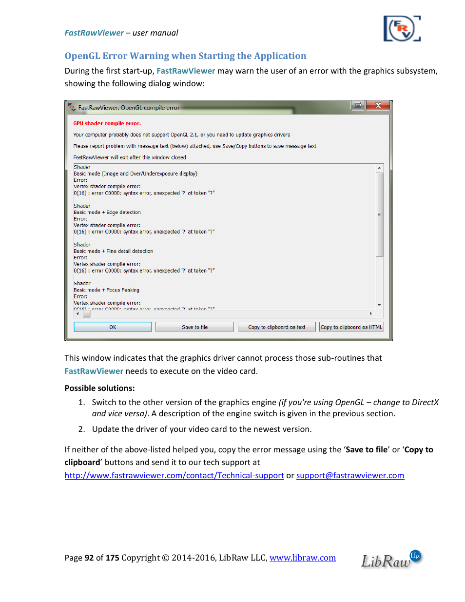 Opengl error warning when starting the application | FastRawViewer Software 2.0 (Download) User Manual | Page 92 / 175