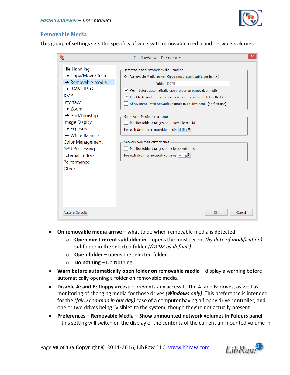 Removable media | FastRawViewer Software 2.0 (Download) User Manual | Page 98 / 175