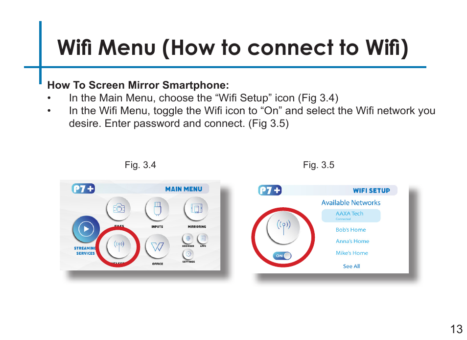 Wifi menu (how to connect to wifi) | AAXA Technologies P7+ 550-Lumen Full HD LED SmPico Projector User Manual | Page 16 / 49