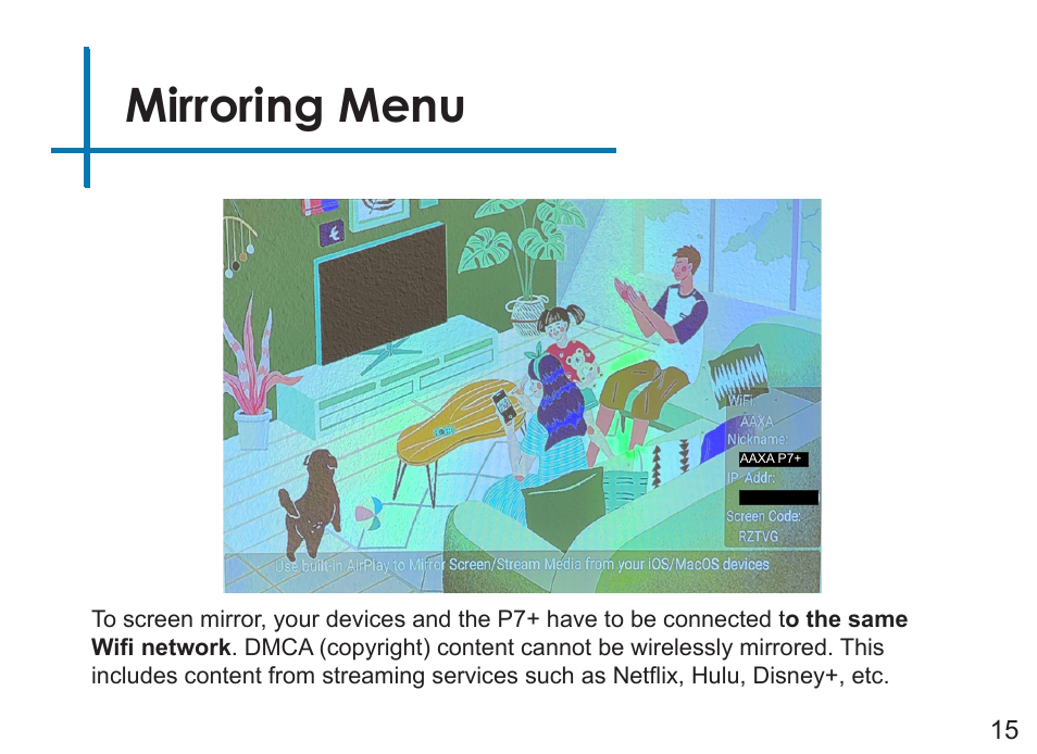 Mirroring menu | AAXA Technologies P7+ 550-Lumen Full HD LED SmPico Projector User Manual | Page 18 / 49