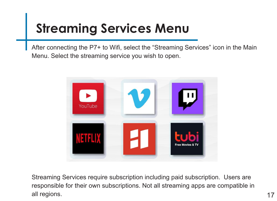 Streaming services menu | AAXA Technologies P7+ 550-Lumen Full HD LED SmPico Projector User Manual | Page 20 / 49