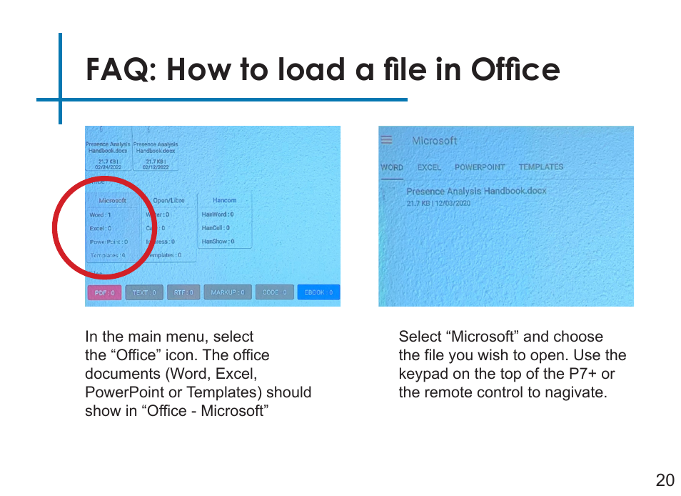 Faq: how to load a file in office | AAXA Technologies P7+ 550-Lumen Full HD LED SmPico Projector User Manual | Page 23 / 49