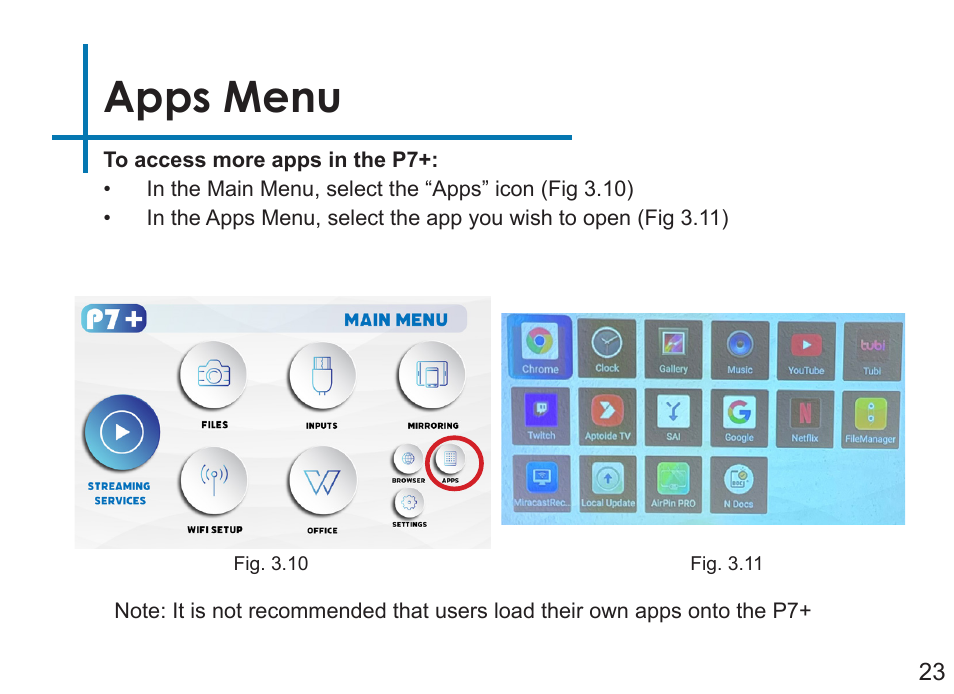 Apps menu | AAXA Technologies P7+ 550-Lumen Full HD LED SmPico Projector User Manual | Page 26 / 49