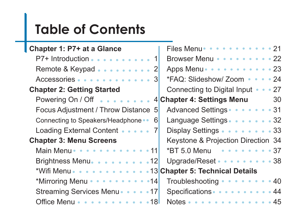 AAXA Technologies P7+ 550-Lumen Full HD LED SmPico Projector User Manual | Page 3 / 49